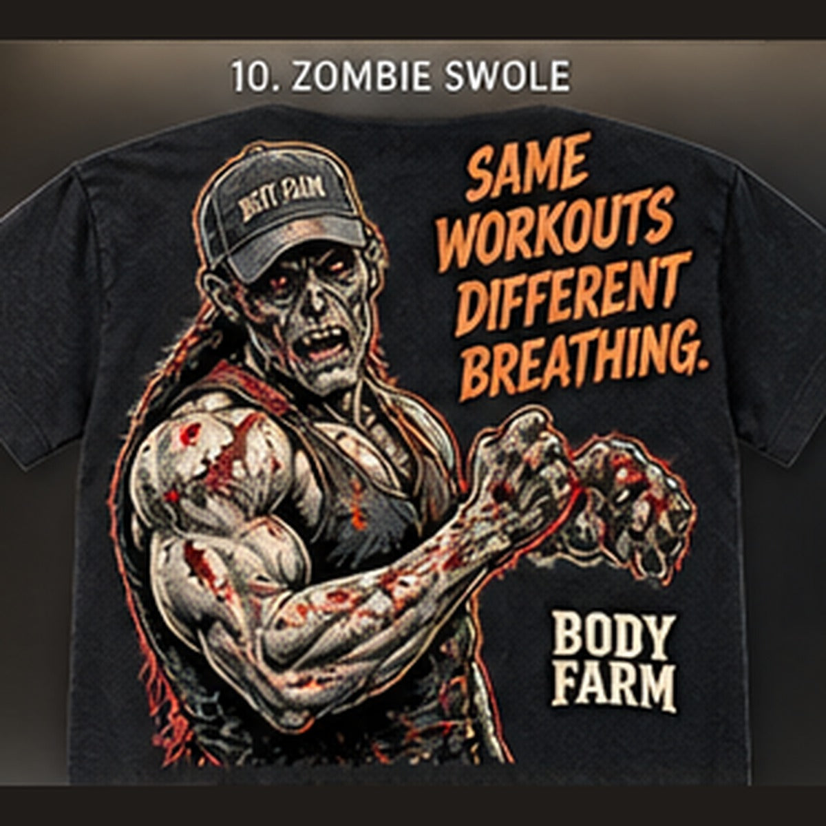 Back design option 10: Zombie Swole; reference tee art, not hoodie mockup