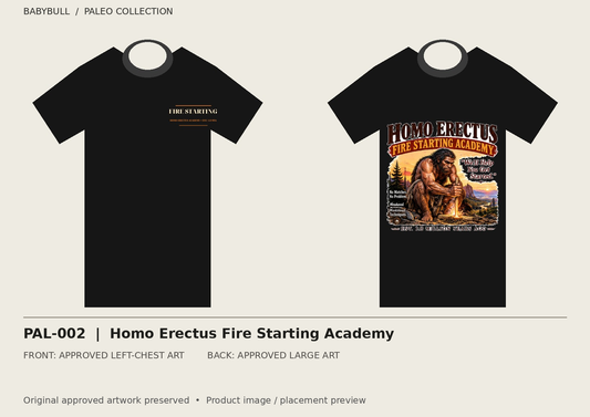 PAL-002 approved artwork black tee mockup; original artwork preserved