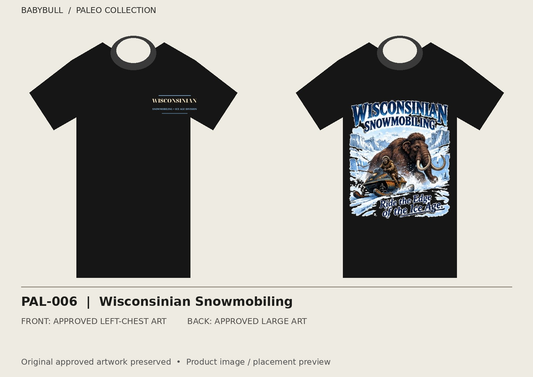 PAL-006 approved artwork black tee mockup; original artwork preserved
