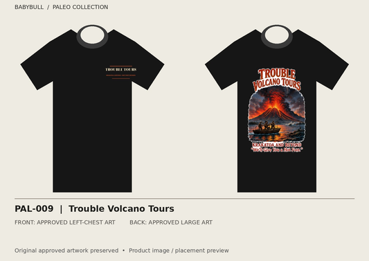 PAL-009 approved artwork black tee mockup; original artwork preserved