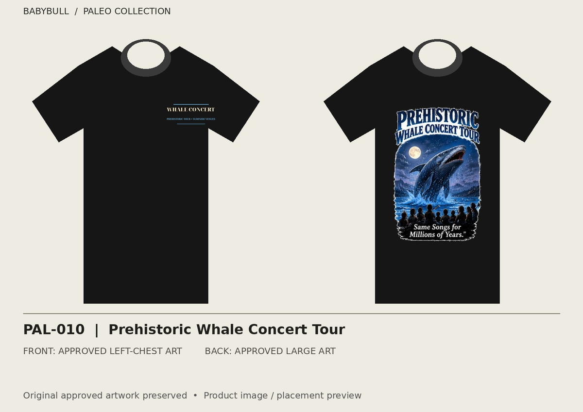 PAL-010 approved artwork black tee mockup; original artwork preserved