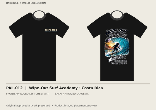 PAL-012 approved artwork black tee mockup; original artwork preserved