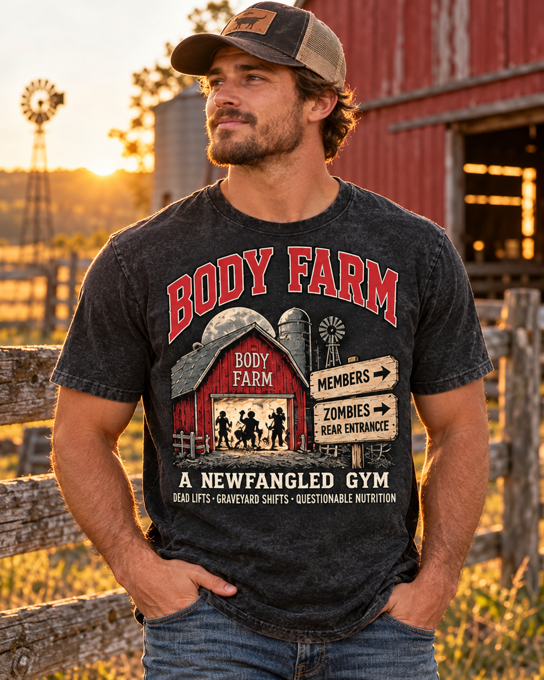 BODY FARM Gym Barn Tee — Zombies Rear Entrance