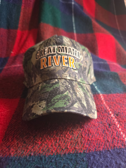 Great Miami River Camo Fishing Hat – Embroidered Ohio Angler Cap, Fisherman Gift